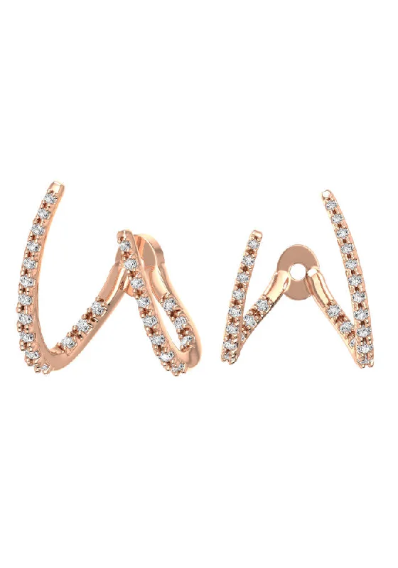 Women’s trendy earrings-Adjustable Line Claws 18K Rosegold Earring w. Lab-Grown Diamonds