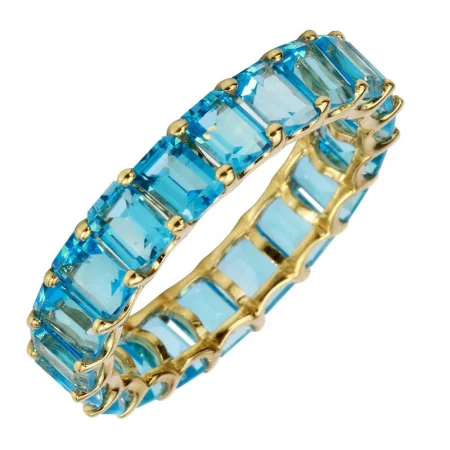 Women’s geometric earrings-14k Gold Blue Topaz Full Eternity Ring