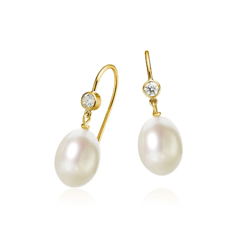 Women’s chandelier earrings-Twinkle 18K Gold Earrings w. Pearls & Diamonds