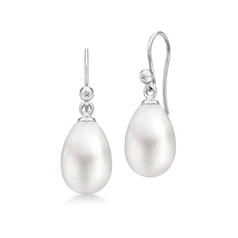 Women’s colorful earrings-Afrodite Silver Earrings w. Pearl & Zirconia