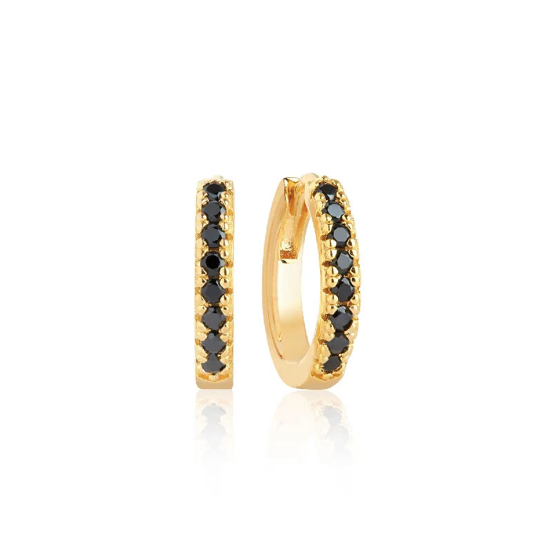 Women’s crystal earrings-Ellera Medio Gold Plated Earrings w. Black Zirconias