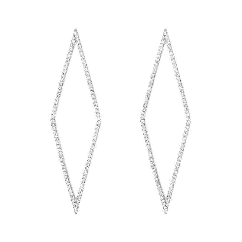 Women’s artistic earrings-Rhomb White Rhodium on Silver Earrings w. Zirconia