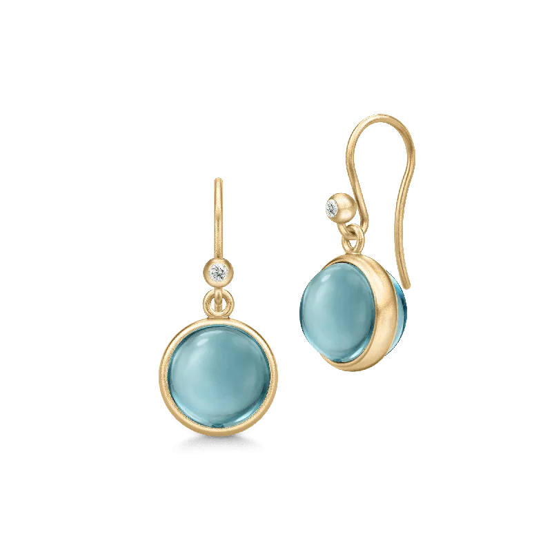 Women’s layered earrings-Prime 14K Gold Earrings w. Aqua Blue Quartz