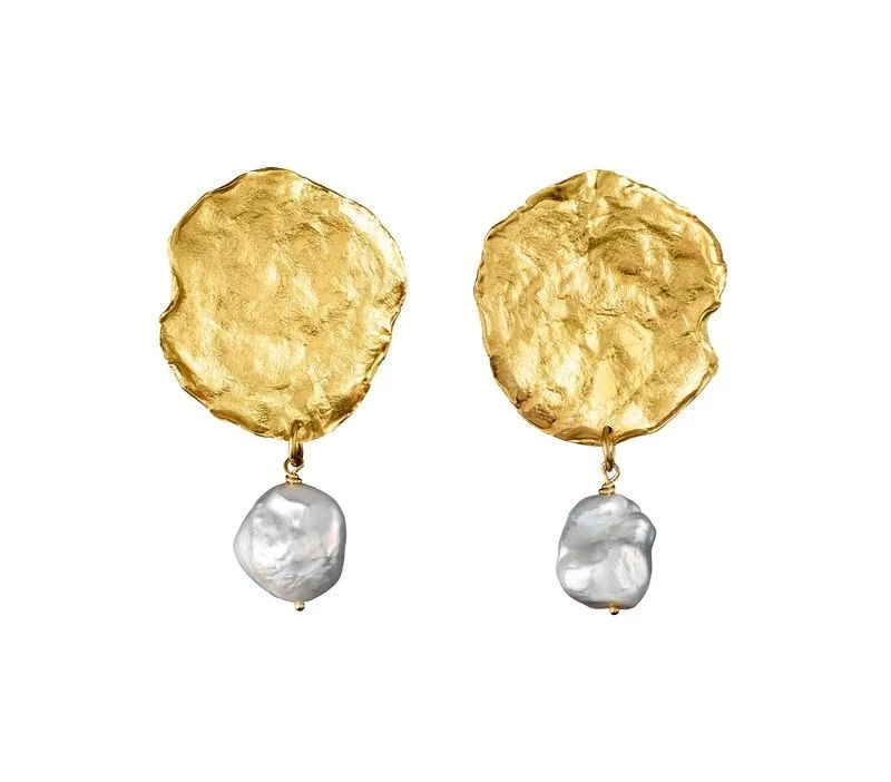 Women’s black diamond earrings-Thetis Gold Plated Earrings w. Pearl