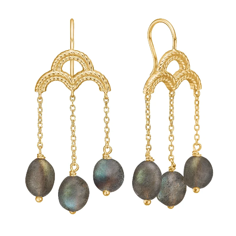 Women’s large earrings-Mirage 18K Gold Plated Earrings w. Laboradorite