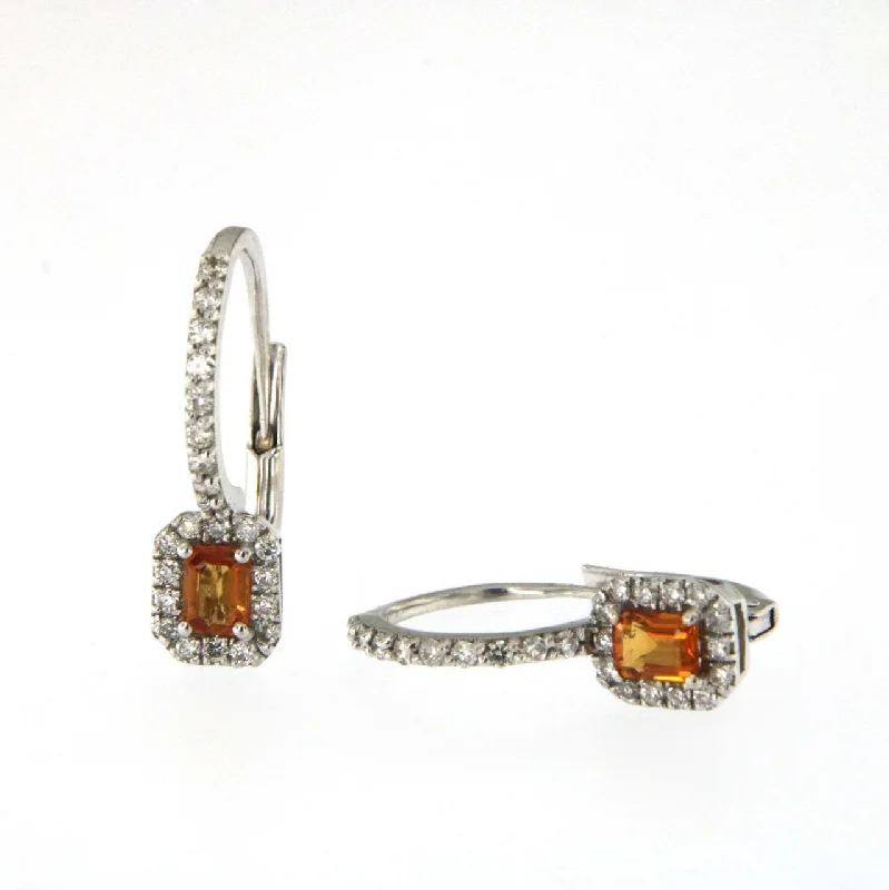 Women’s diamond drop earrings-Candy 18K White Gold Earrings w. Diamonds & Orange Sapphire