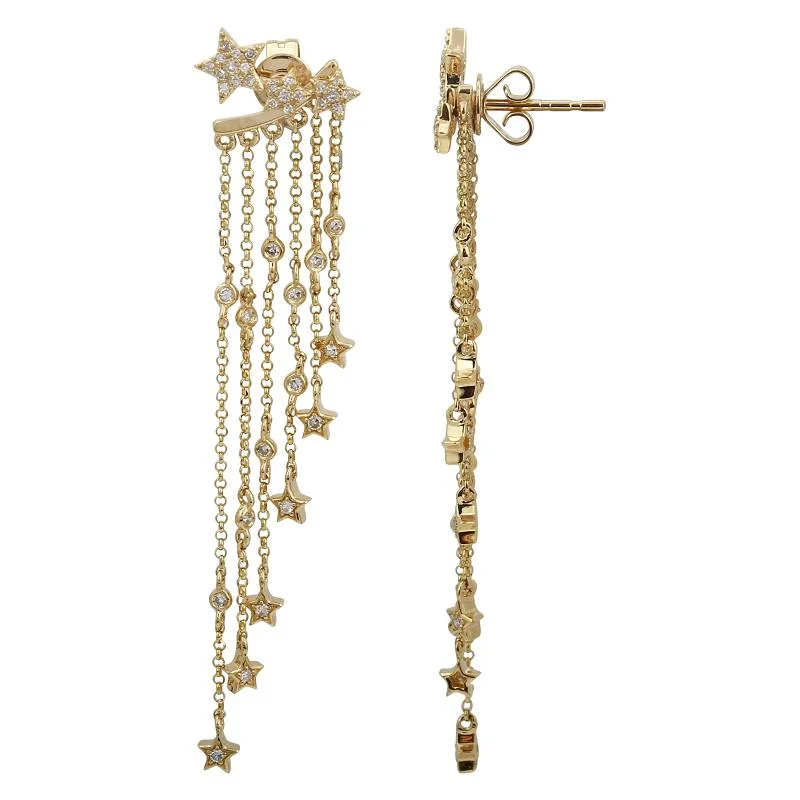 Women’s butterfly earrings-Trio Pave Star Studs with Removable Tassel Charm Earring Back