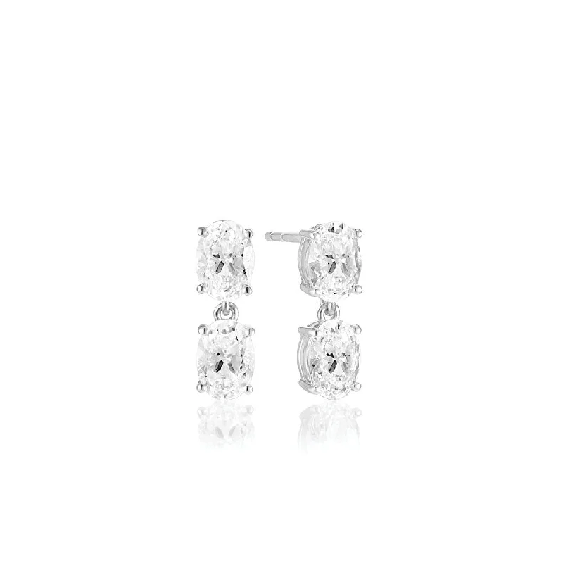 Women’s square earrings-Ellisse Due Piccolo Silver Earrings w. Zirconia