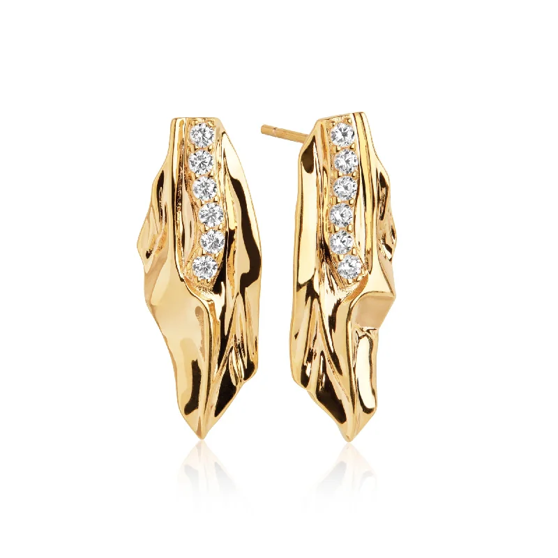 Women’s dangle earrings-Vulcanello Gold Plated Earrings w. White Zirconias