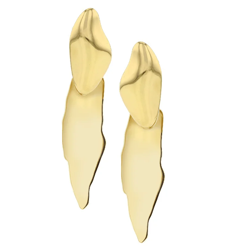 Women’s long drop earrings-Formed By A Glacier Gold Plated Earrings