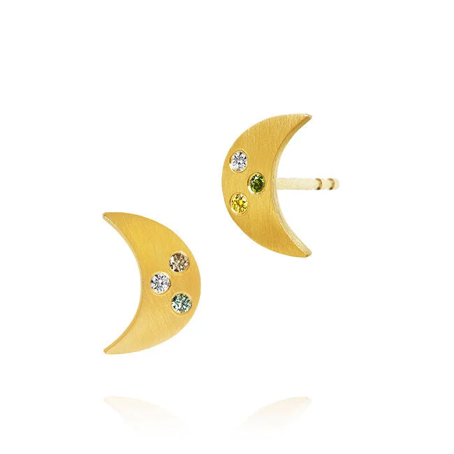 Women’s sterling silver earrings-Small Luna 18K Gold Earrings w. Diamonds