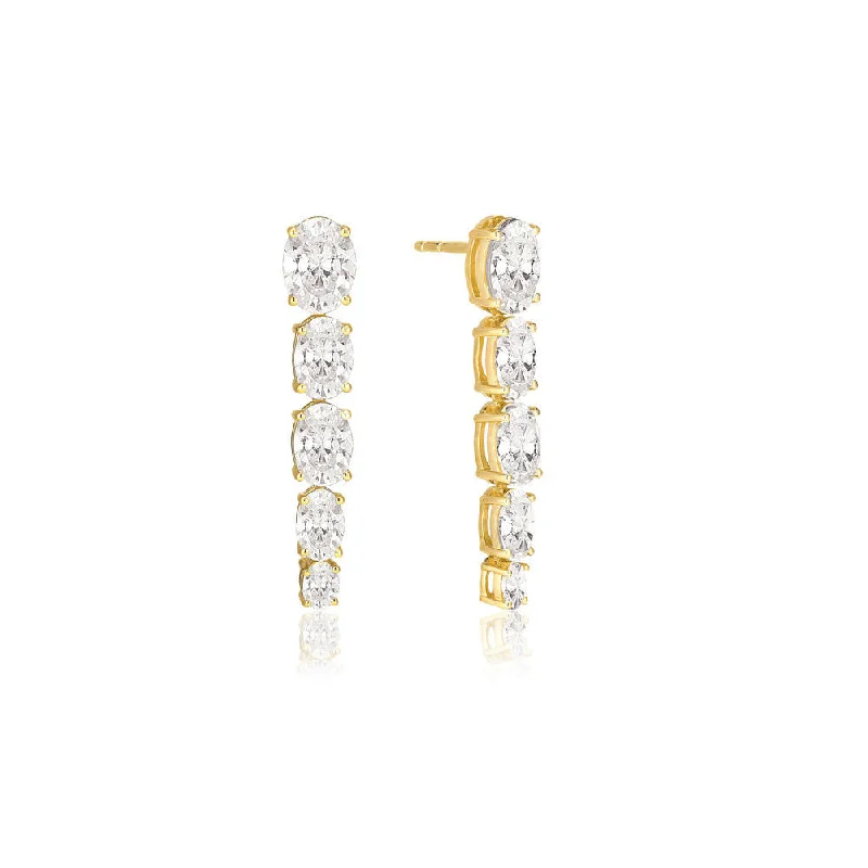 Women’s trendy stud earrings-Ellisse Lungo Cinque 18K Gold Plated Earrings w. Zirconias