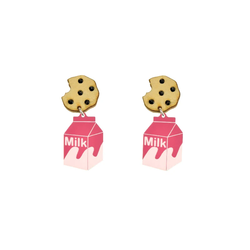 Women’s rose gold dangle earrings-Last Chance! Pink Milk and Cookie Dangle Earrings