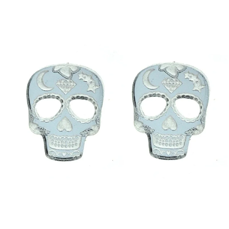 Women’s unique earrings-Last Chance! Sugar Skull Earrings in Mirror Silver