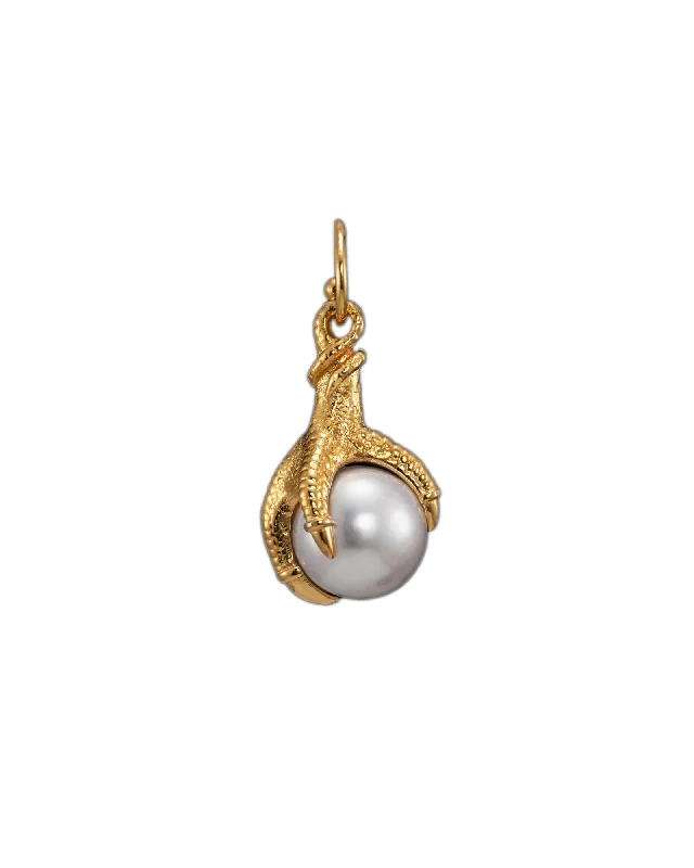 Women’s geometric earrings-Big Claw Gold Plated Earring w. Pearl