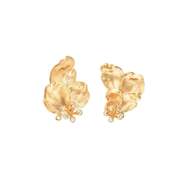 Women’s minimalist earrings-Wild Rose 18K Gold Earrings w. Diamonds