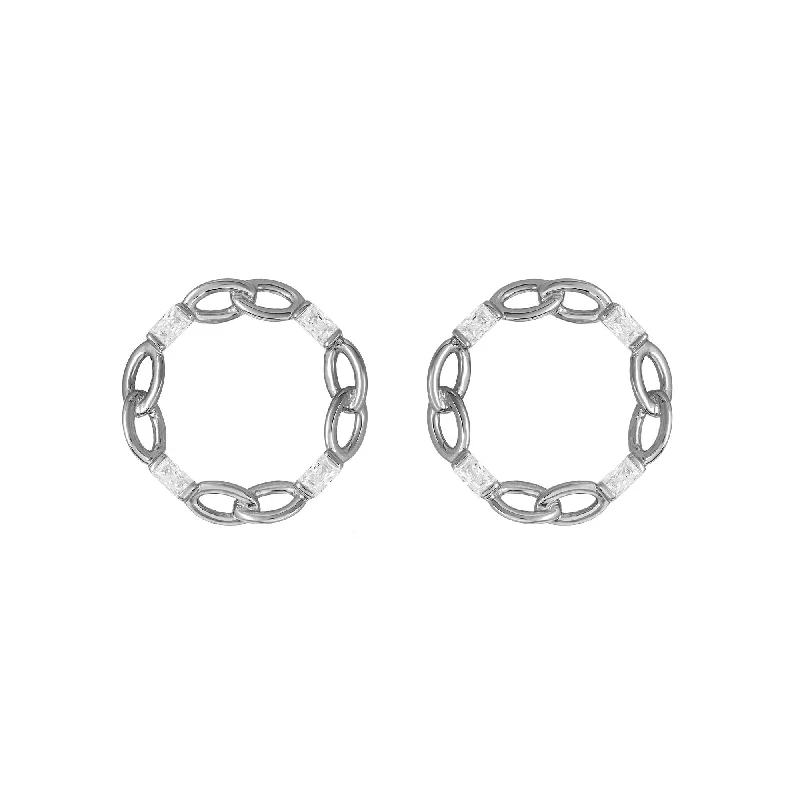 Women’s butterfly earrings-Baguette Circle Black Ruthenium on Silver Earrings w. Zirconia