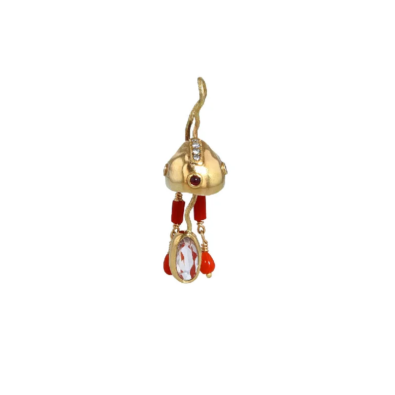 Women’s gold gemstone earrings-Gople 18K & 22K Gold Earring w. Diamonds & Coral