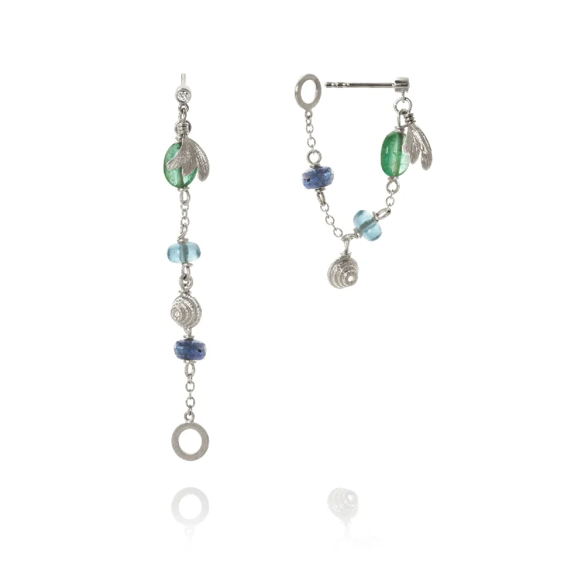 Women’s gold gemstone earrings-Piccolo Sea Breeze Silver Earrings w. Gemstones