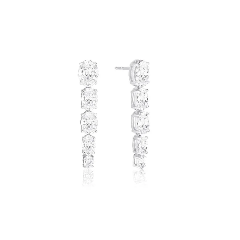 Women’s rhinestone earrings-Ellisse Lungo Cinque Silver Earrings w. Zirconias