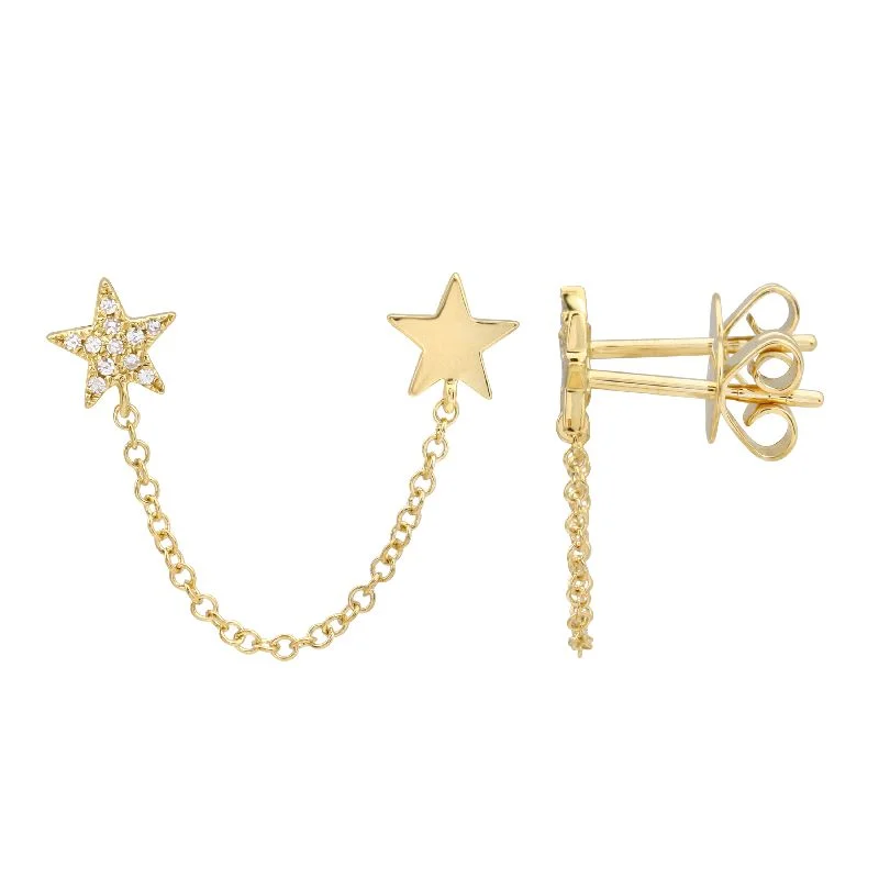 Women’s rose earrings-Double Star Pave Chain Earring (Single)