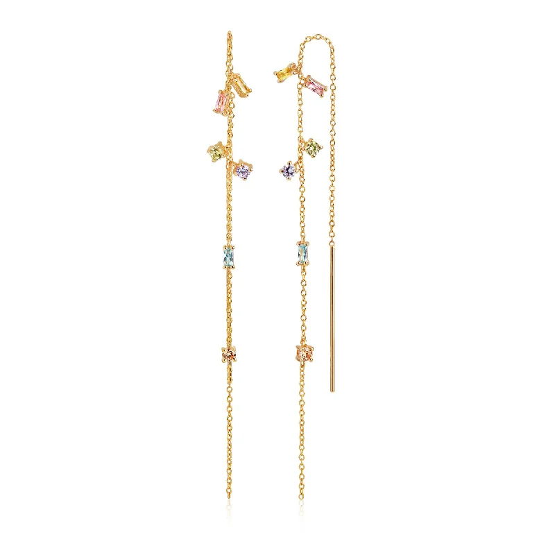 Women’s infinity earrings-Princess Gold Plated Chain Earrings w. Yellow & Pink Zirconias