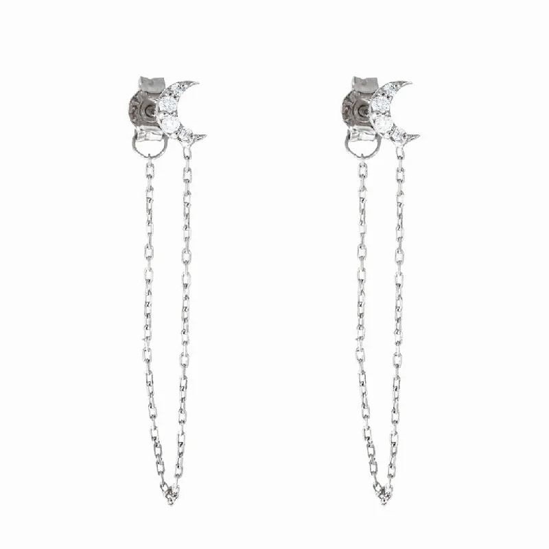 Women’s gold and diamond earrings-Over the Moon 18K White Gold Earring w. Diamonds