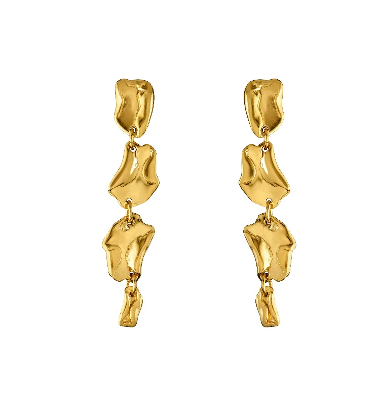 Women’s birthstone earrings-Long Wave Drop Gold Plated Earrings