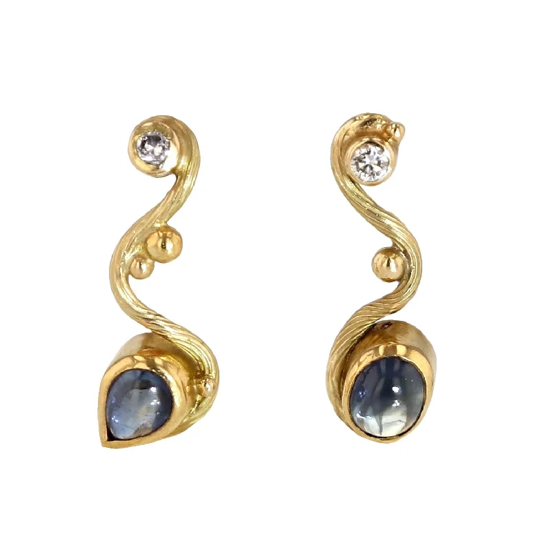 Women’s bohemian earrings-Seafire 18K & 22K Gold Earrings w. Sapphire & Diamonds