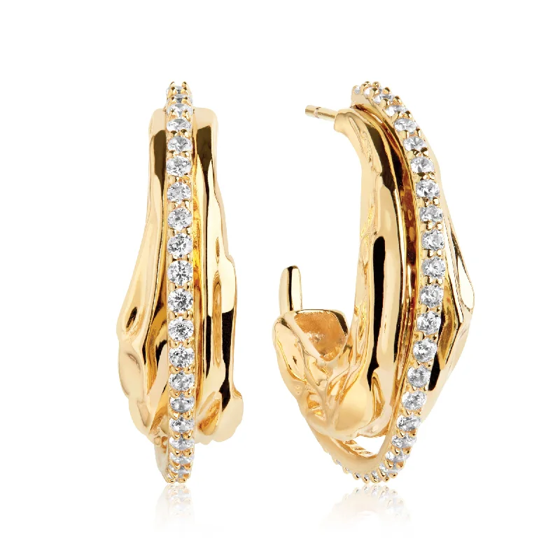 Women’s gemstone earrings-Vulcanello Grande Gold Plated Earrings w. White Zirconias