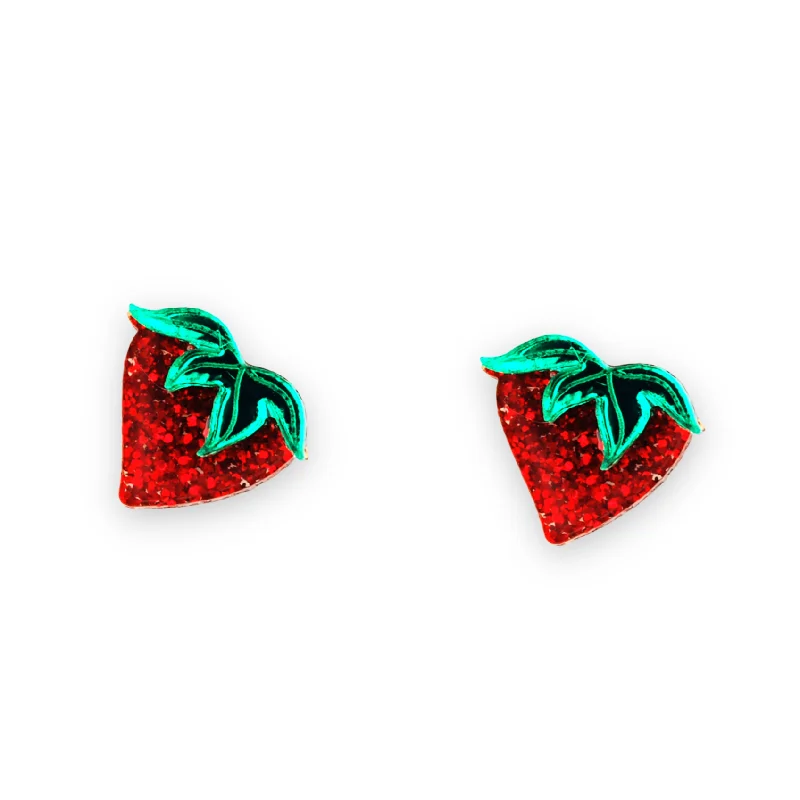 Women’s silver stud earrings-Strawberry Earrings