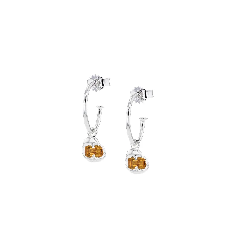 Women’s zirconia earrings-Joined Silver Earrings w. Orange Zirconia