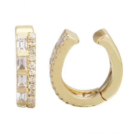 Women’s long earrings-Diamond Baguette Ear Cuff