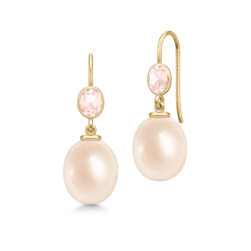 Women’s dangle earrings-Callas Gold Plated Earrings w. Quartz & Rose Pearls