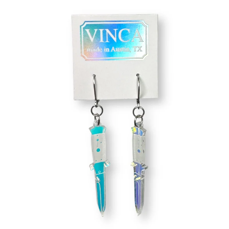 Women’s stud earrings-A Knife Less Ordinary Dangle Earrings - Iridescent