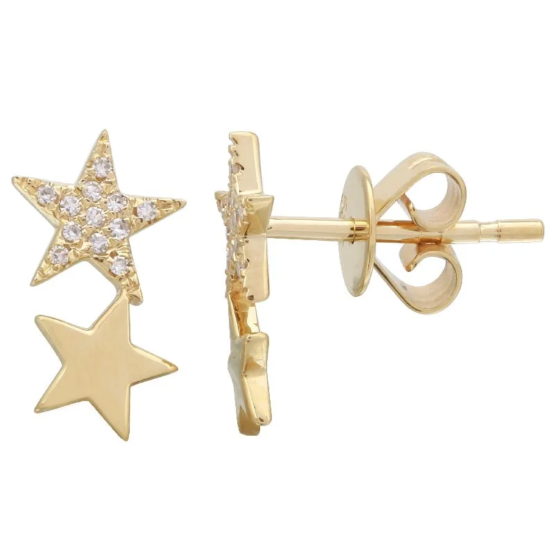 Women’s pearl earrings-Two Stars Diamond Stud Earrings