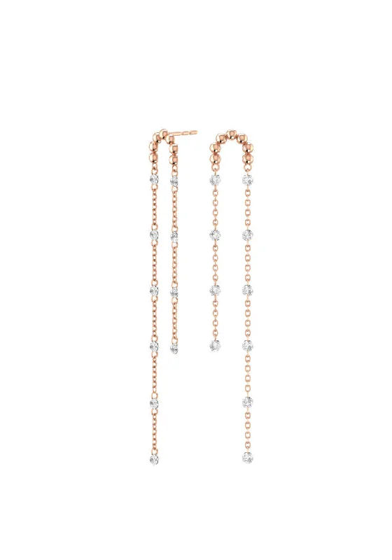 Women’s statement earrings-Double Cascade Nude 18K Rosegold Earrings w. Lab-Grown Diamonds