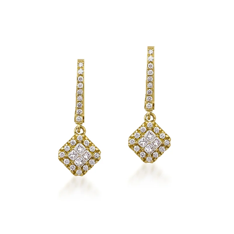 Women’s custom earrings-Fortuna Drop 18K Gold Earrings w. Diamonds