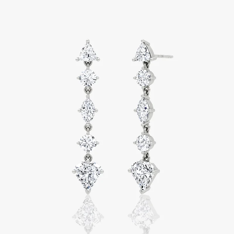 Women’s crystal drop earrings-Mixed Shape Pavé Dangle 14K White Gold Earrings w. 3.0ct Lab-Grown Diamonds