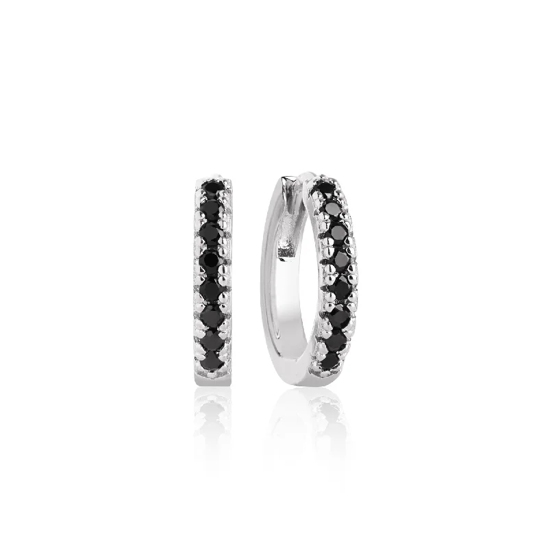 Women’s custom-made earrings-Ellera Medio Silver Earrings w. Black Zirconias