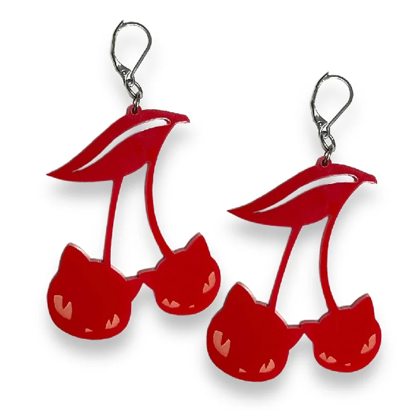 Women’s matching earrings and necklace-Emily The Strange® Cherry Cat Hook earrings - Red