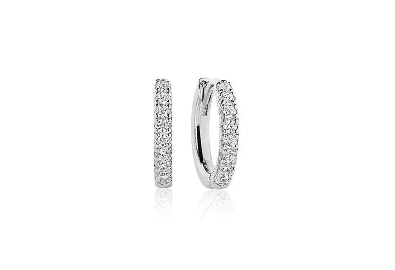 Women’s diamond earrings-Earrings Silver Hoops w. White Zirconias