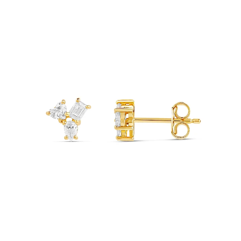 Women’s minimalist earrings-Mini Mixed Shapes Trio Diamond Stud