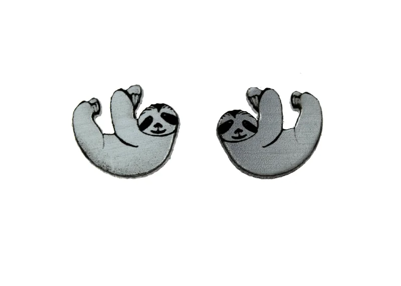 Women’s hoop and stud earrings-Last Chance! Sloth Earrings in Silver/Black