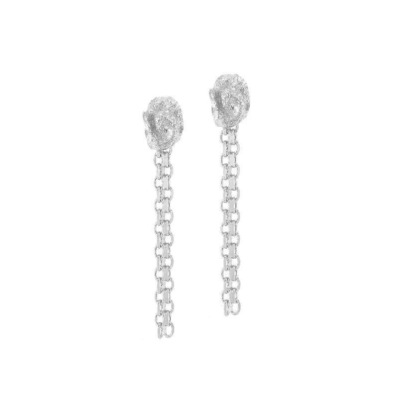 Women’s floral stud earrings-Root Silver Earrings