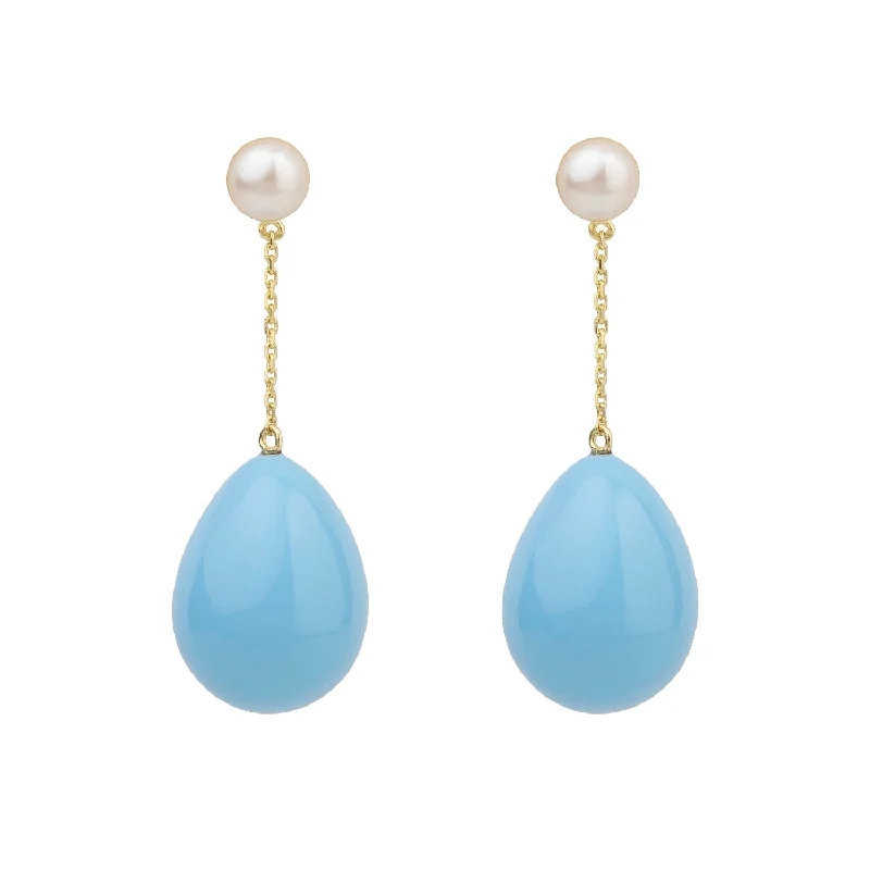 Women’s gold chandelier earrings-Blue Mini Pearl Drop Gold Plated Earrings