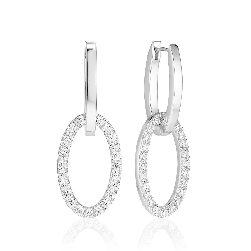 Women’s diamond heart earrings-Ellisse Due Silver Earrings w. Zirconia