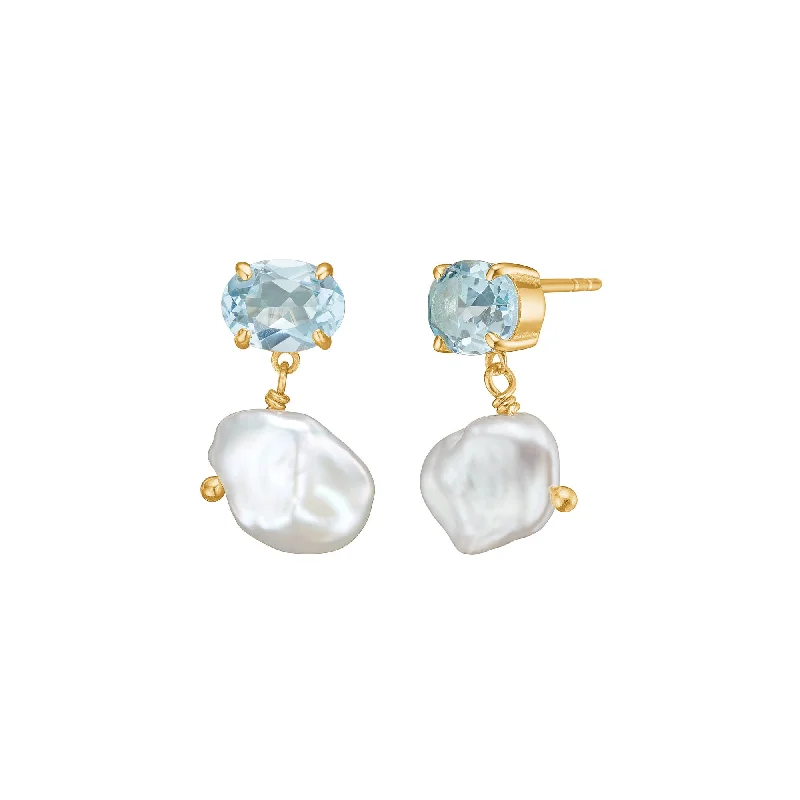 Women’s geometric earrings-Mirage 18K Gold Plated Earrings w. Topaz & Pearls