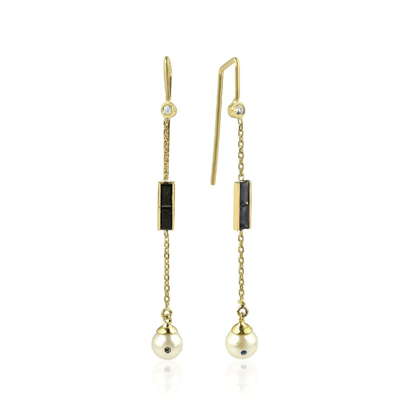 Women’s red earrings-Eline 18K Gold Earrings w. Diamonds, Pearls & Sapphires