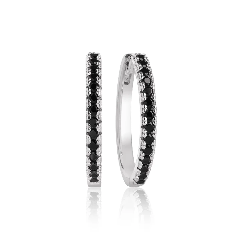 Women’s lightweight earrings-Ellera Grande Silver Earrings w. Black Zirconias